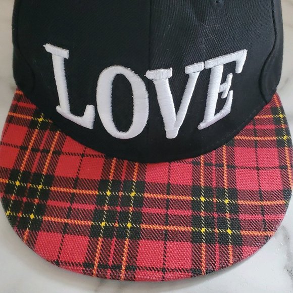 Women's LOVE Black & Red Plaid Baseball Cap - Picture 2 of 7